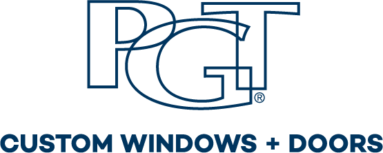The logo for pg custom windows and doors.